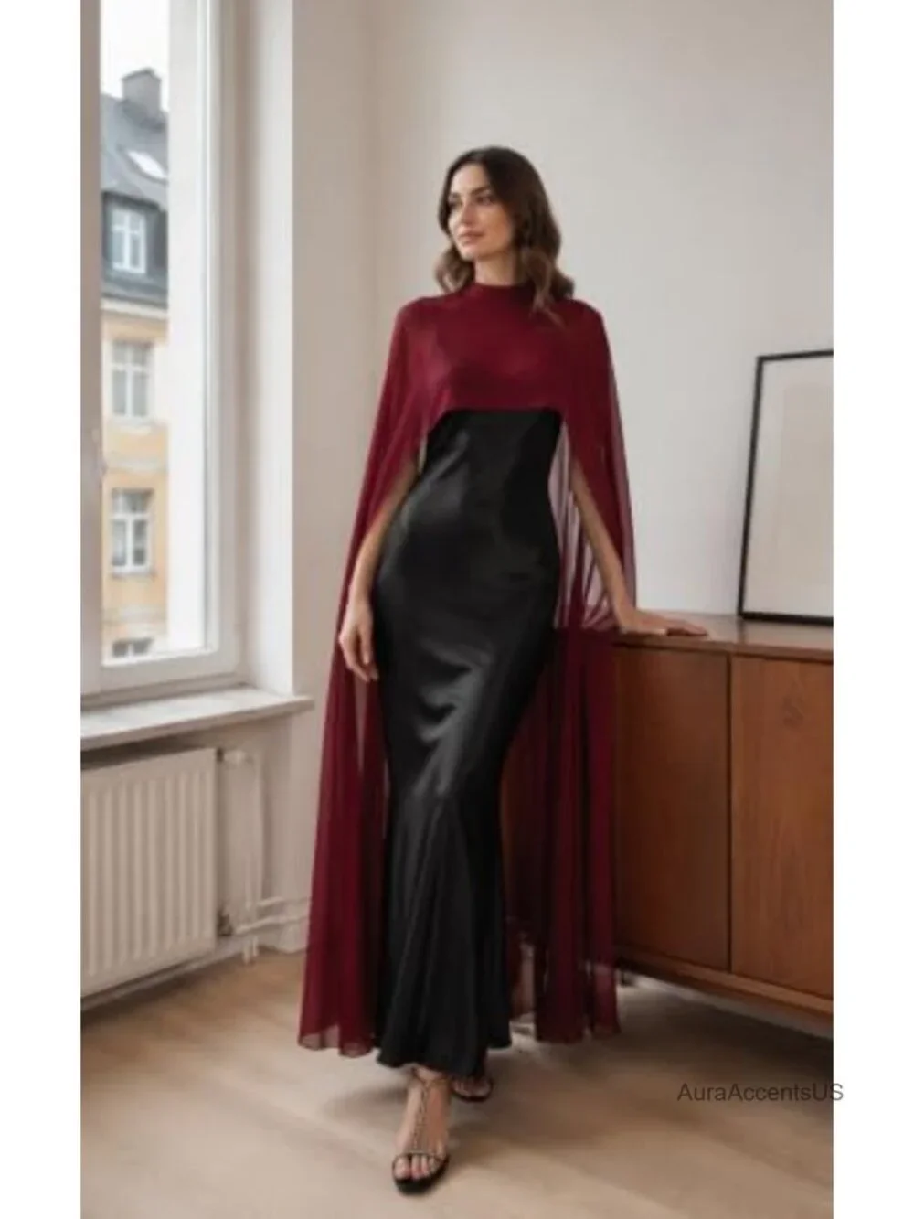 Chiffon Sheer Mesh Cape High Low Flowy Poncho Bridal Wedding Capelet Evening